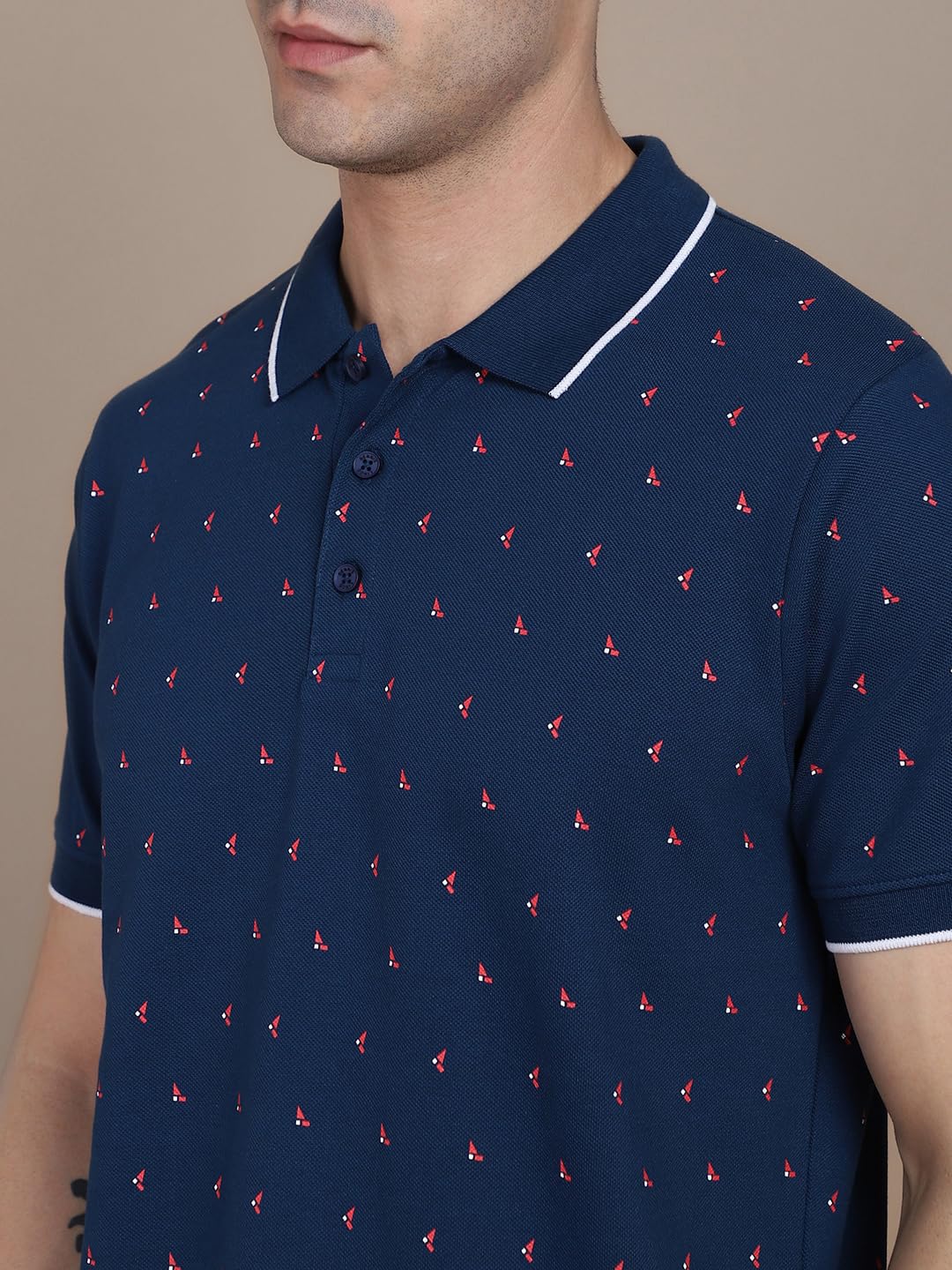 Dennis Lingo MenS Cotton Blue Micro Print Polo T-Shirt