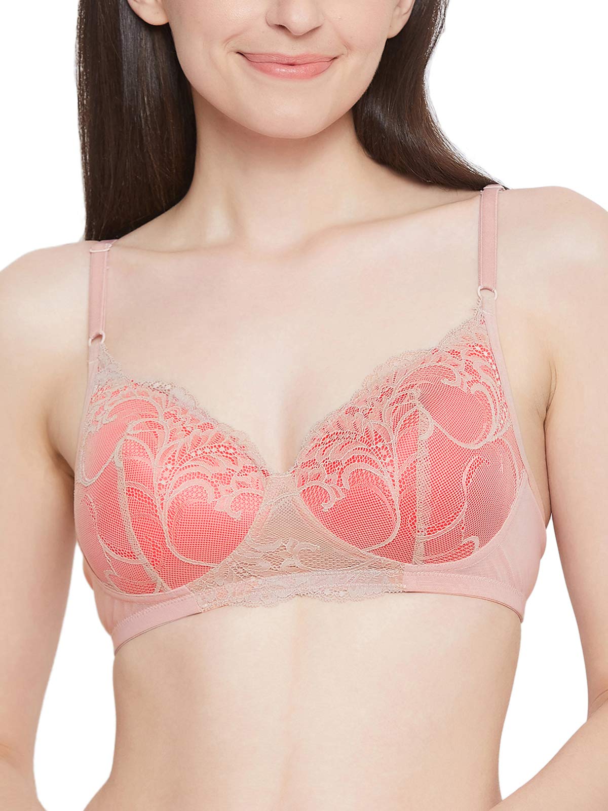 Clovia Womens Lace Lightly Padded Non-Wired Bridal Bra (BR1777R24_Beige_40B)