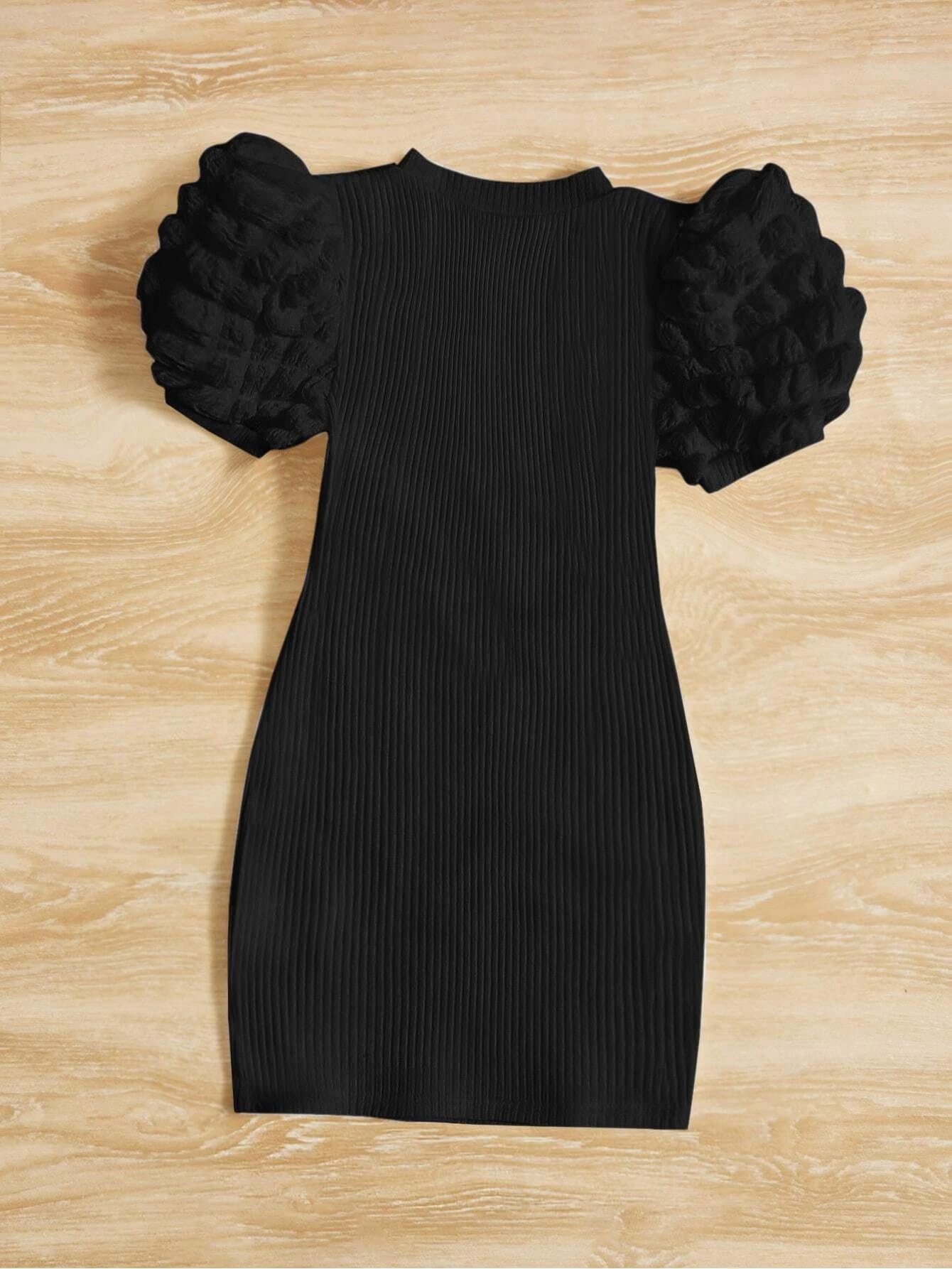 TAGAS Young Girl Contrast Dobby Mesh Puff Sleeve Dress || Girls Dress || Party Dress for Girls ||Fency Dress||(GCD)