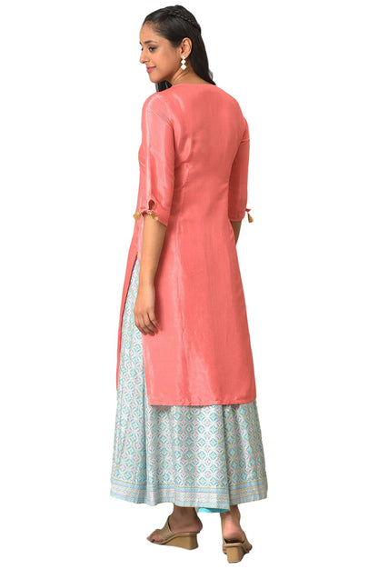 Aurelia WomenS Rayon Solid Regular Peach Zari Embroidered Kurta (23Fea13993-605603
