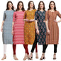 Pinkmint Crepe Digital Printed Kurti For Womens Straight Kurti For Women (Pack Of 5)