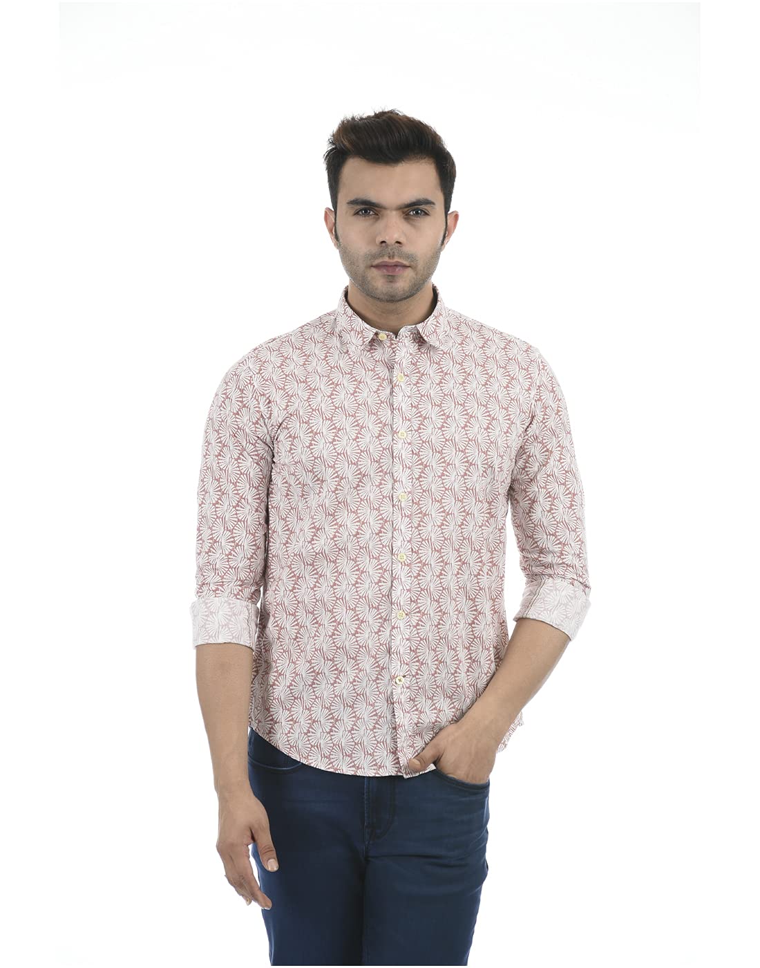 Pepe Jeans MenS Printed Slim Fit Casual Shirt (Pm306650_Rust M)
