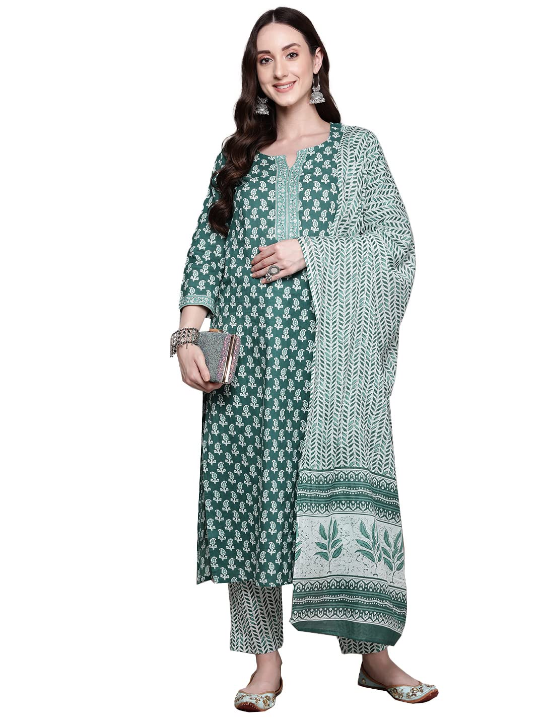anubhutee Women's Pure Cotton Ethnic Motifs Maroon Printed Straight Kurta Suit Set