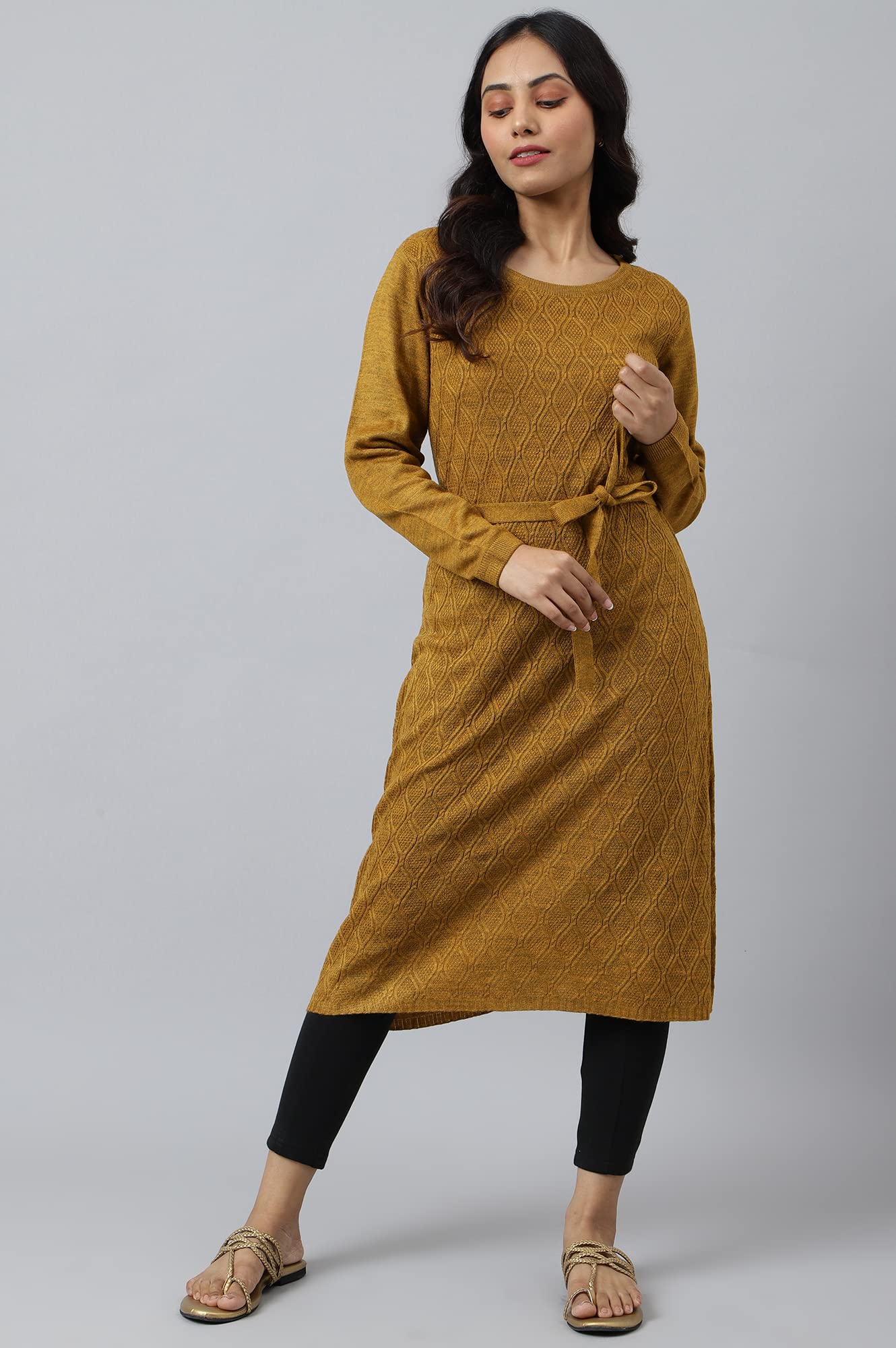 Aurelia Women's Acrylic Straight Fit Solid Yarn Dyed Kurta