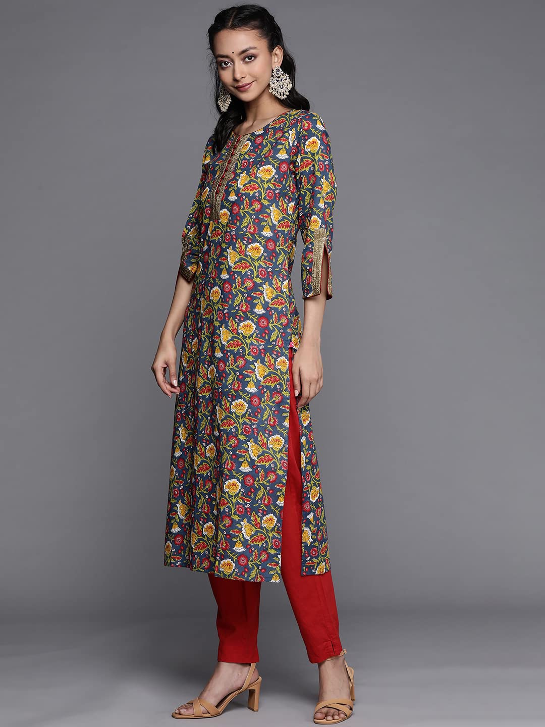 Varanga Women's Cotton Floral Regular Kurta