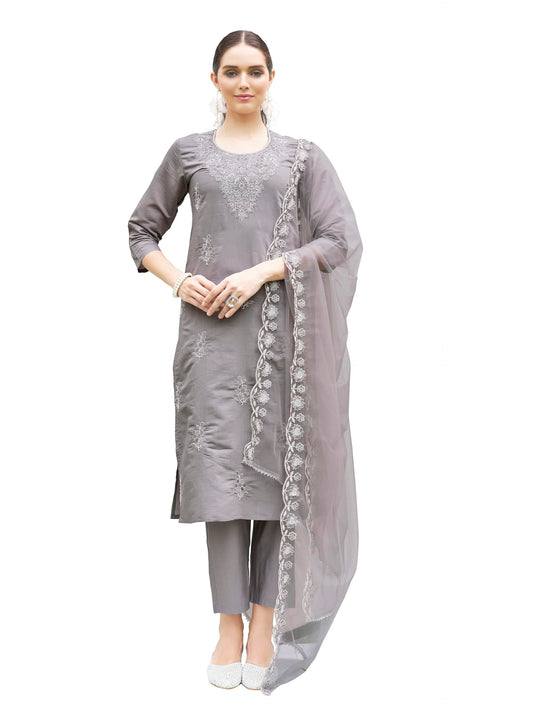 Womanista Women's Silk Blend Cording Embroidered Kurta Pant With Dupatta Set (Kurtaset_1309)