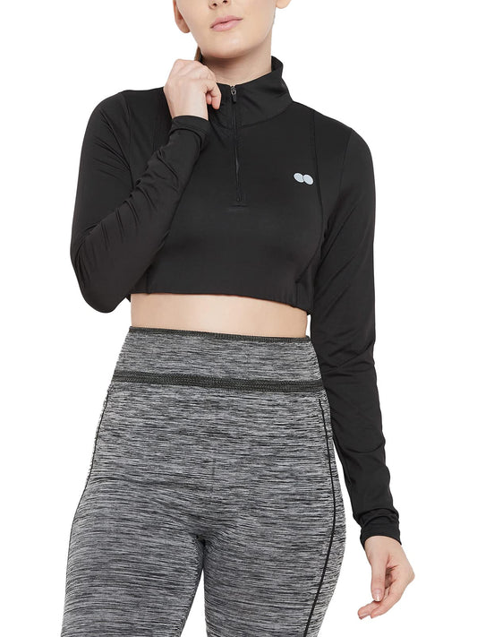 Clovia Womens Snug Fit Active Crop Top (AT0165P13_Black_XXL)