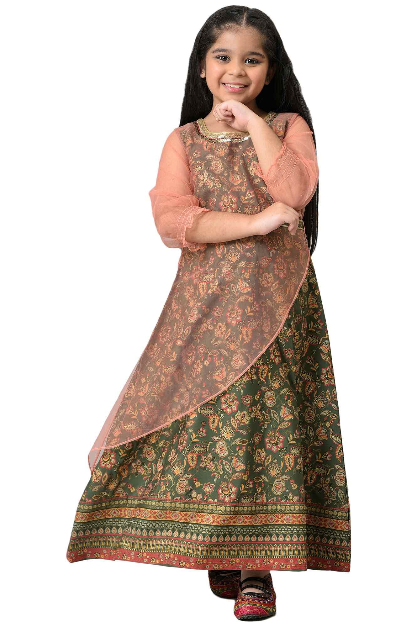 Aurelia GirlS Polyester A-Line Midi Dress (22Aug10270A-505978_Peach_4-5)