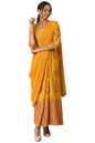 W For Woman Yellow Ethnic Motif Glitter Embroidered Stylised Dress
