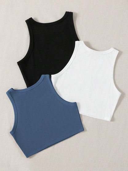 Toochki Tops for Woman | Spandex Top | Crop | Short | Western | for Jeans | Sleeveless | Stretchable | Pack of Three | Black-Whi