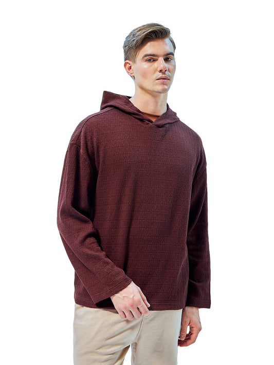 Bewakoof Mens Solid Polyester Hoodie - Oversized Fit, Hooded, Full Sleeves_602495_Maroon_M