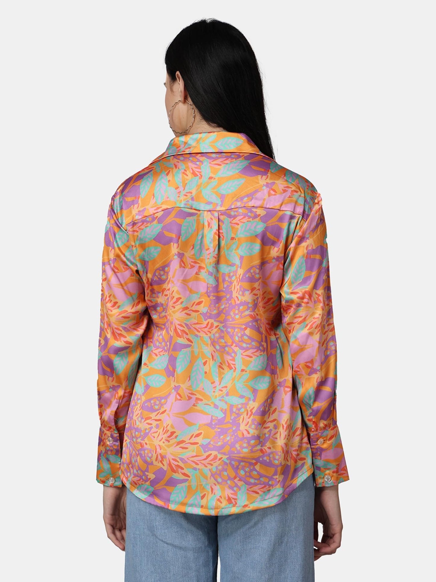 POPWINGS Printed Full-Sleeves Regular-Fit Satin Printed Shirt for Women Stylish Western Casual Wear Multicolour