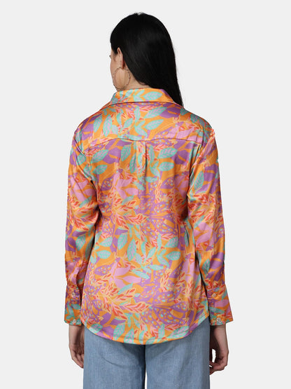 POPWINGS Printed Full-Sleeves Regular-Fit Satin Printed Shirt for Women Stylish Western Casual Wear Multicolour