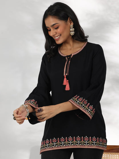 Libas WomenS Silk Blend Straight Kurti (29180O_Black