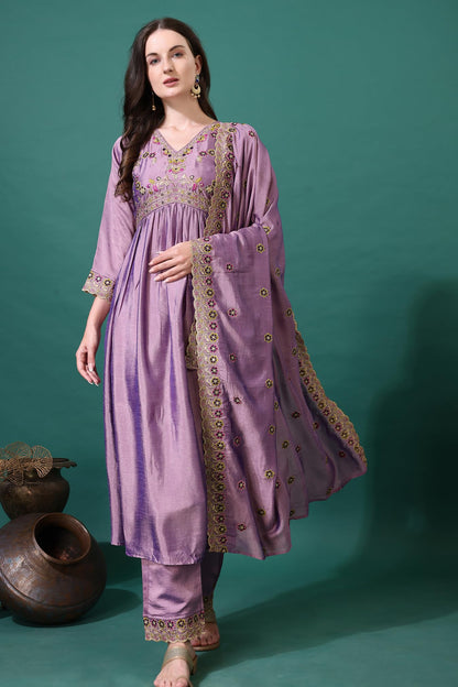 Pratham Blue WomenS Silk Embroidered Anarkali Kurta Palazzos With Dupatta |Kurta Set For Women |Women Kurta |Women Embroidered