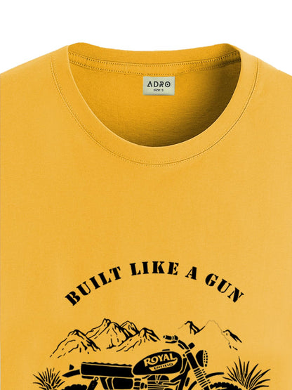 ADRO Men's Royal Bike Design Printed 100% Cotton T-Shirt - Regular Fit, Printed T-Shirts for Men (RN24-RYL-MU_Mustard)