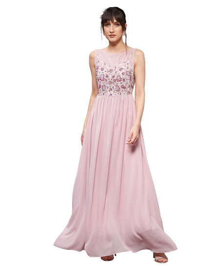 Miss Chase Womens Boat Neck Sleeveless Embellished Regular Dress (MCSS24D97-51-234-06, Pink, XL)
