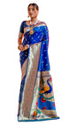 Pujia Mills Woman Pure Banarasi Silk Paithani Saree Indian Ethnic Wear Kanjivaram Saree With Heavy Golden Zari Woven Border With