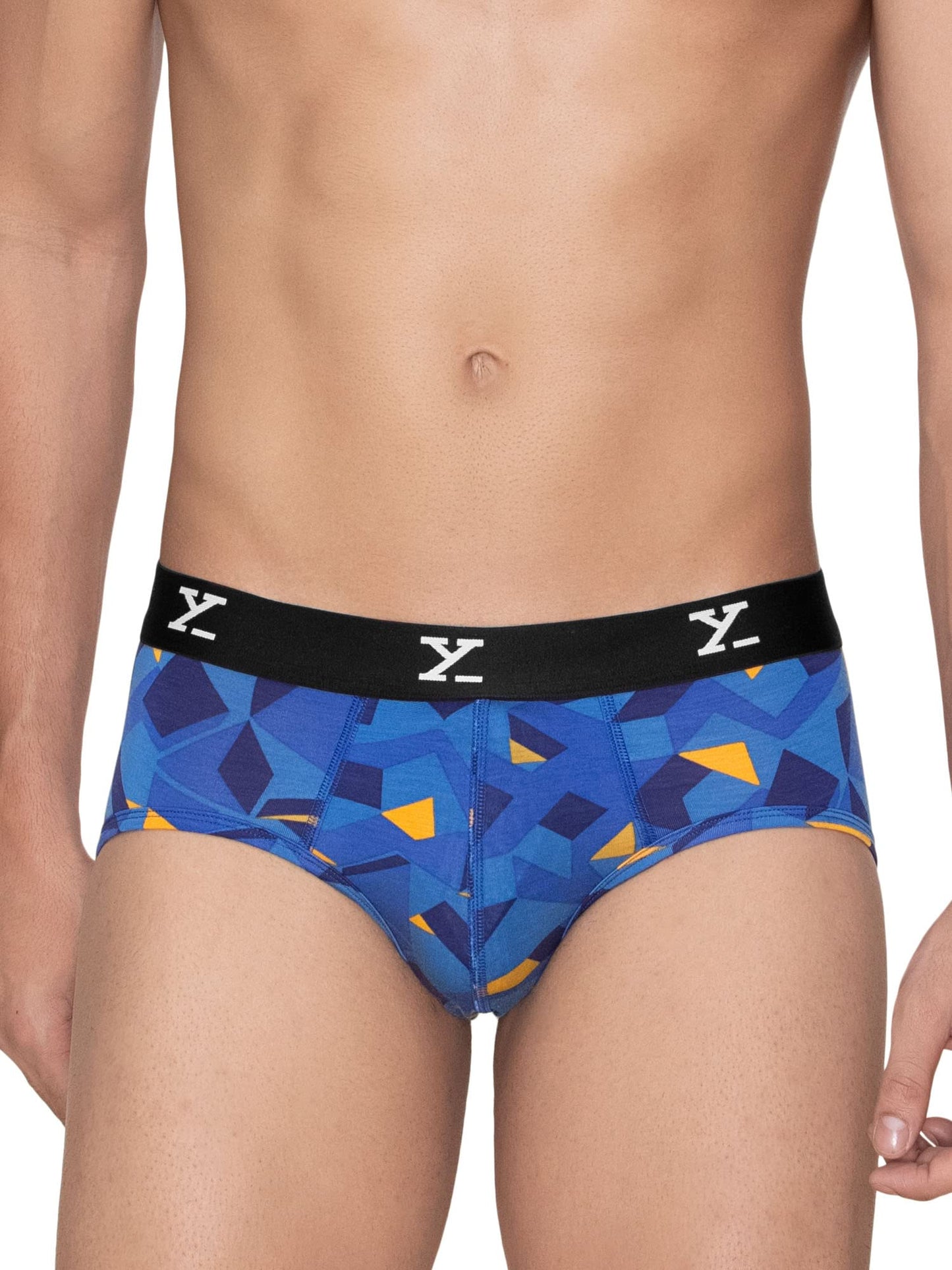 XYXX Mens Modal Slim Geometric Briefs (Pack of 3) (XY_R5_BRF_03_Aqua Strokes Blue + Prism Grey