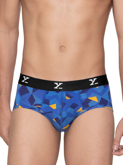 XYXX Mens Modal Slim Geometric Briefs (Pack of 3) (XY_R5_BRF_03_Aqua Strokes Blue + Prism Grey