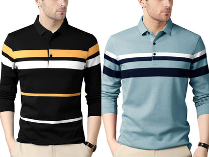 Noble Monk MenS (Combo Pack Of 2) -Regular Fit Polo T Shirt |Full Sleeves T-Shirt