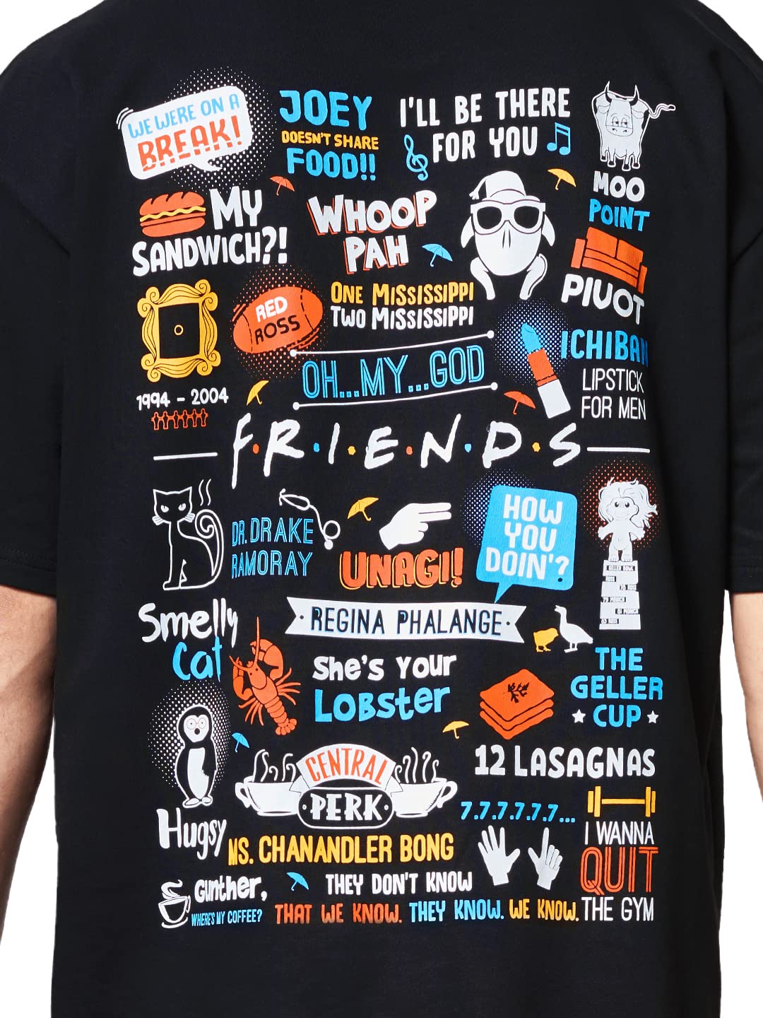 The Souled Store Men Official F.R.I.E.N.D.S: Mischief Black Printed Oversized T-Shirts