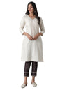 W for Woman Ecru and Gold Jacquard Kurta