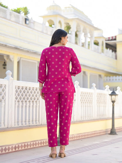 Stylum Women's Ethnic Motifs Printed Rayon Co-Ord Set (CSMGNTADAWN_Magenta)