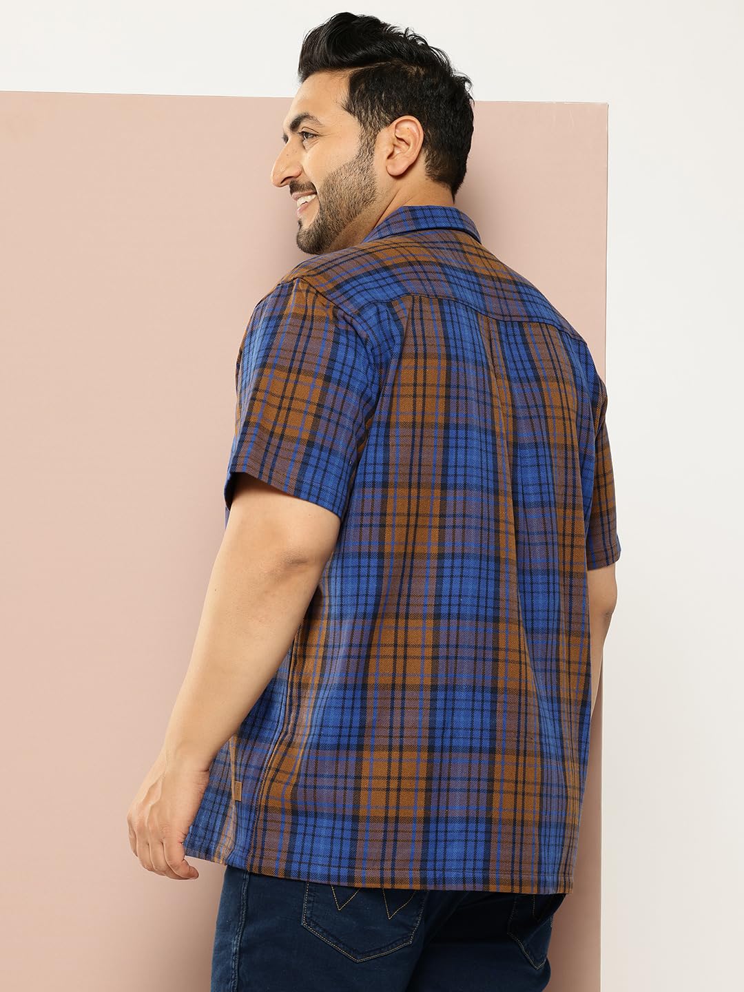 Thomas Scott Men | Short Sleeves | Regular Fit Plus Size | Windowpane Checks | 100% Cotton | Cuban Collar | Casual Shirt(TS1733_