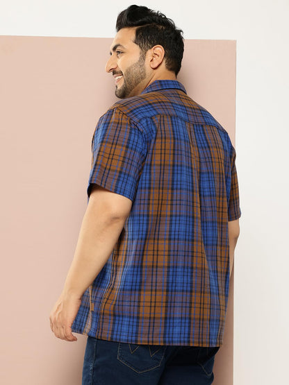 Thomas Scott Men | Short Sleeves | Regular Fit Plus Size | Windowpane Checks | 100% Cotton | Cuban Collar | Casual Shirt(TS1733_