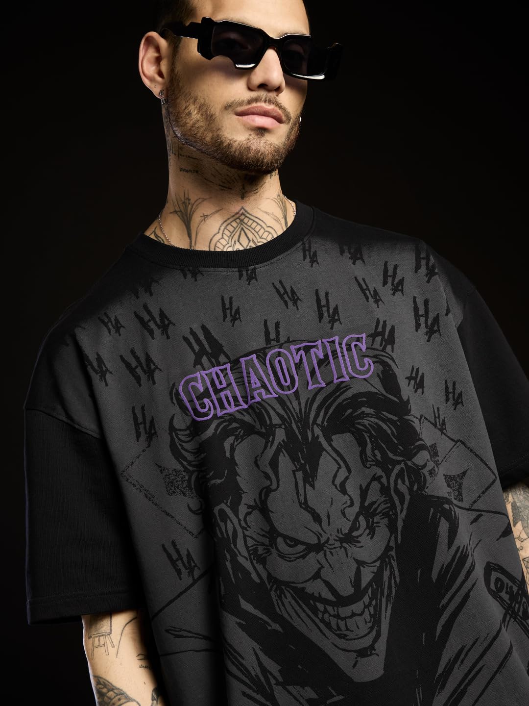 The Souled Store Official X-Joker Originals: Chaotic Oversized T-Shirt for Men Boys Cotton Casual Half Sleeves Baggy Loose Fit D