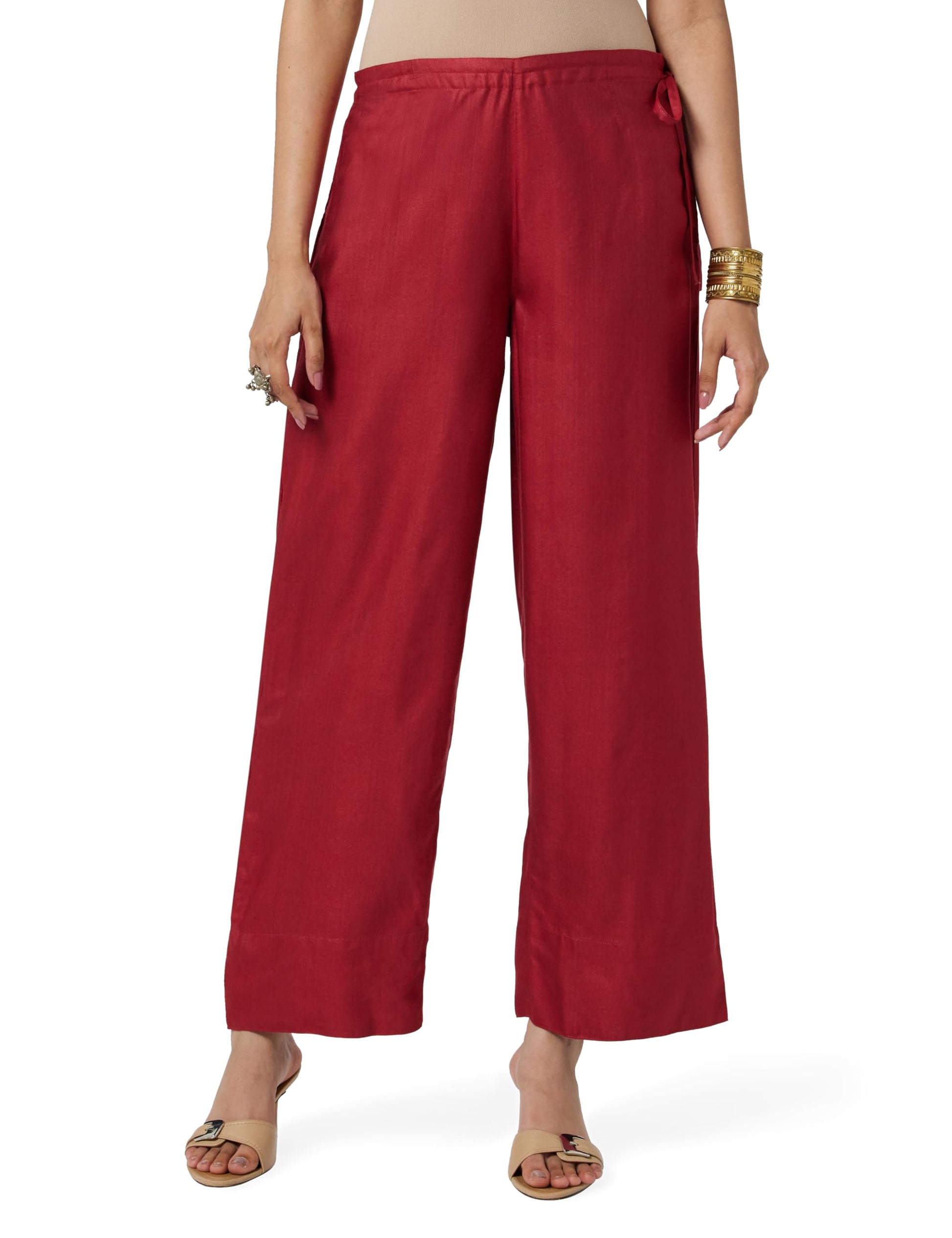Fabindia Women Tussar Ijar Pant Viscose_S Maroon