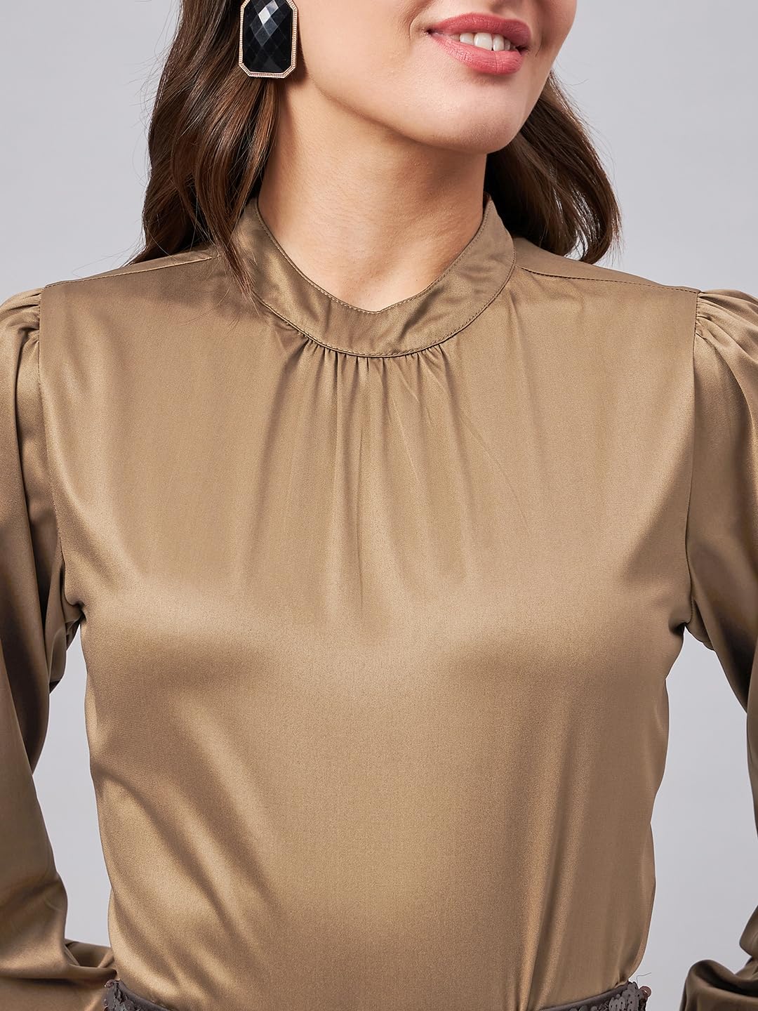 Style Quotient Women Solid Ash Satin Regular Party Shirt