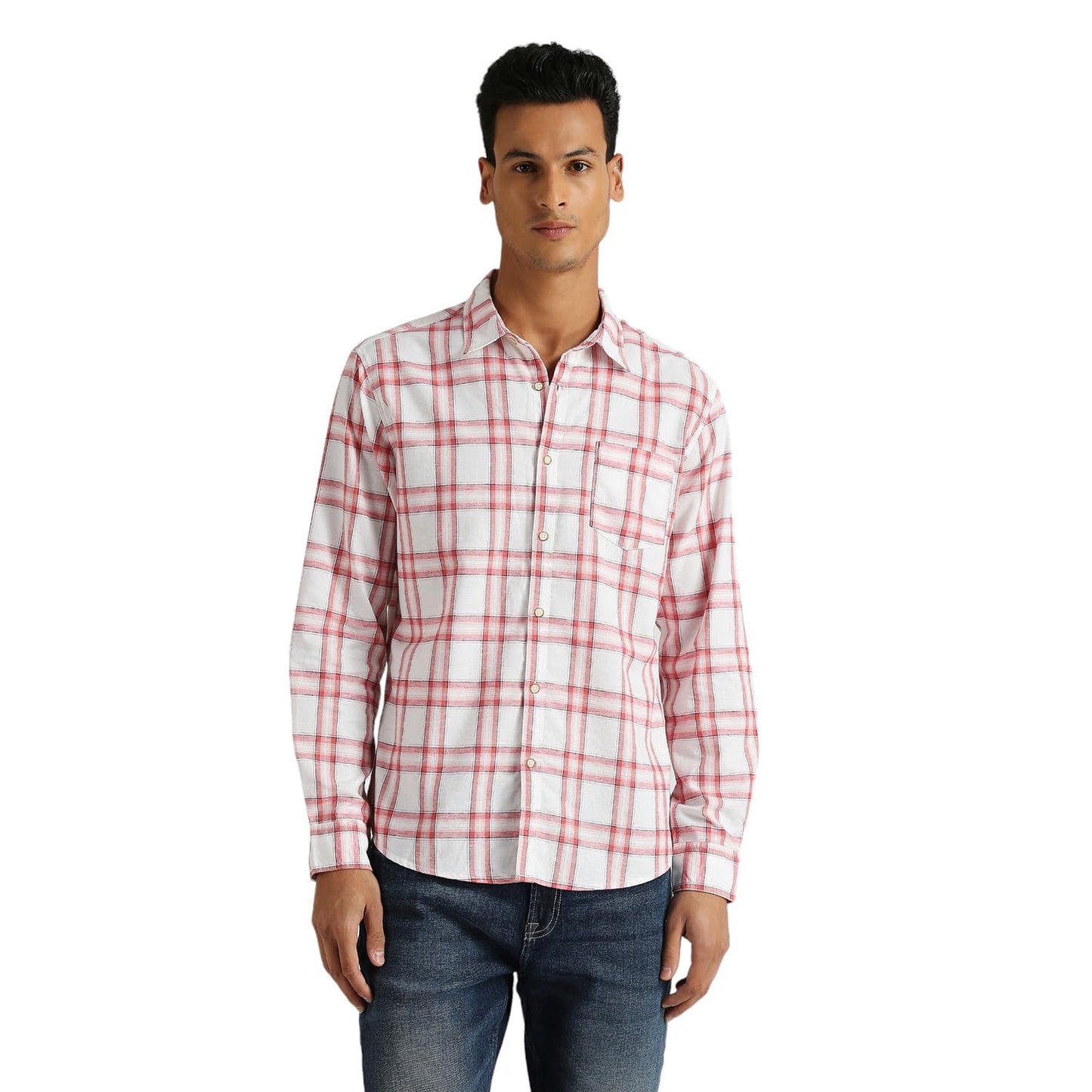 Pepe Jeans MenS Checkered Regular Fit Shirt (Pm308680_Peach Orange