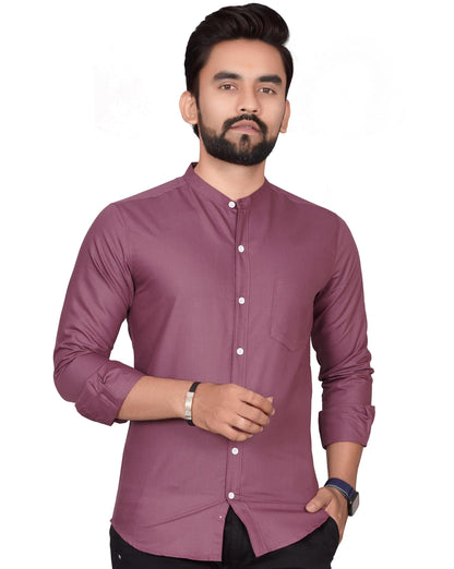 Besix MenS Cotton Solid Shirt With Mandarin Collared Full Sleeve Button Closure Curved Hem Straight Length And One Pocket | Mdr