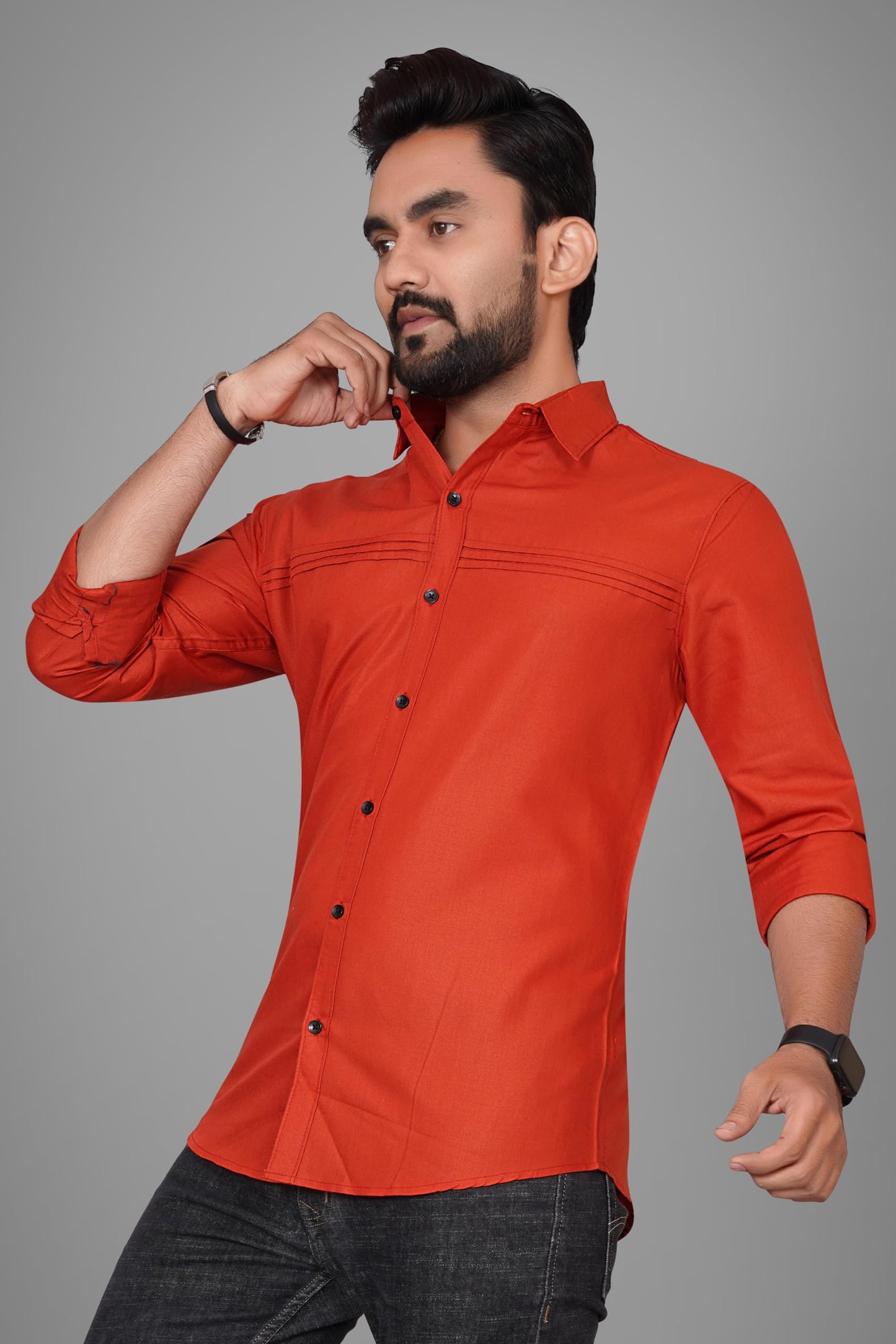 Besix MenS Orange Cotton Blend Full Sleeve Shirt For Man With Tailored Fit Spread Collar And Standard Length - Formal Stylish W