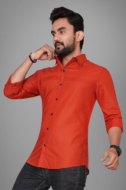 Besix MenS Orange Cotton Blend Full Sleeve Shirt For Man With Tailored Fit Spread Collar And Standard Length - Formal Stylish W