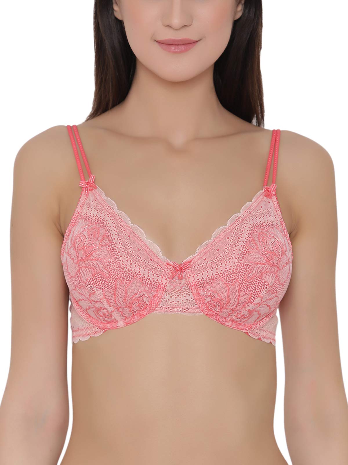 Clovia Womens Lace Non-Padded Underwired Bra (BR1371R16_Pink_38C)
