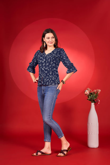 Trillmixa WomenS V-Neck Floral Printed Comfortable Top For Women