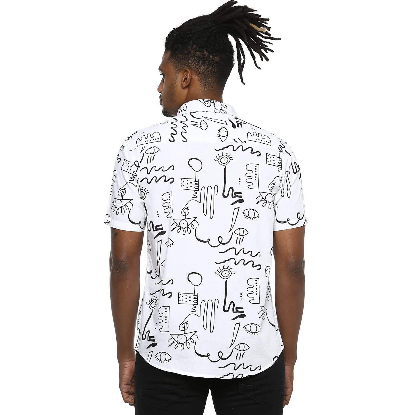 Campus Sutra Mens White Doodle Printed Button Up Shirt Regular Fit for Casual Wear | Stylish Modern Clothing Shirt Crafted with