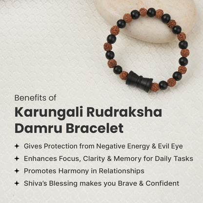 Astrotalk Karungali Rudraksha Damru Bracelet | Original 5 Mukhi Rudraksha and Karungali Beads | Shields From Evil Eye, Brings Peace & Focus | Bracelet for Man and Woman | Gift for Man & Woman