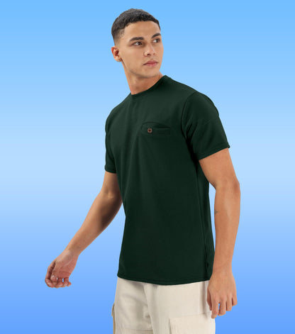 SHODOX Mens Solid Round Neck Half Sleeve Regular fit Tshirt (Pack of 1) Bottle Green