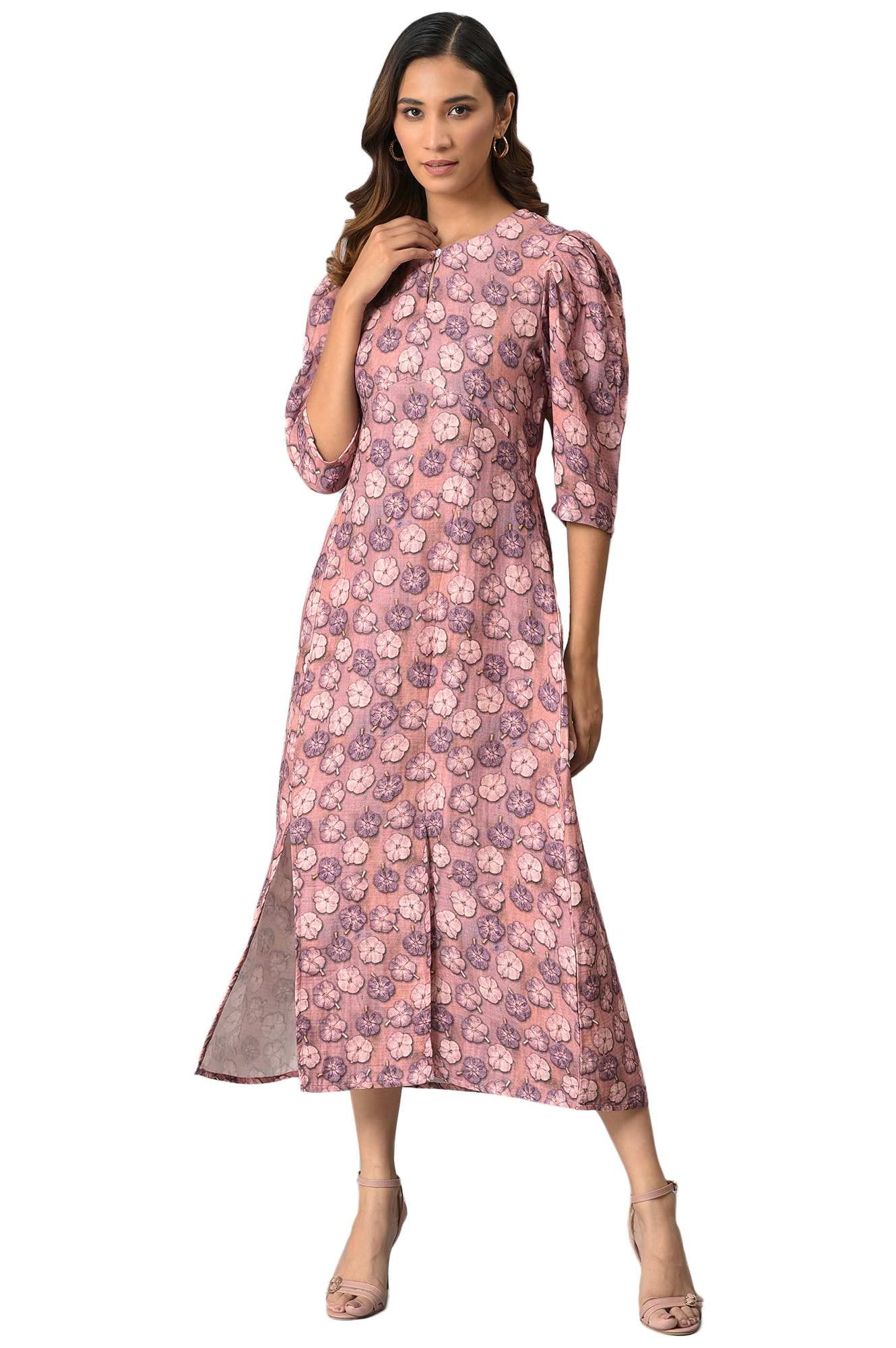 W For Woman WomenS Cotton Pink Floral Printed Vaccy Dress Ankle Length 22Now18466-119646