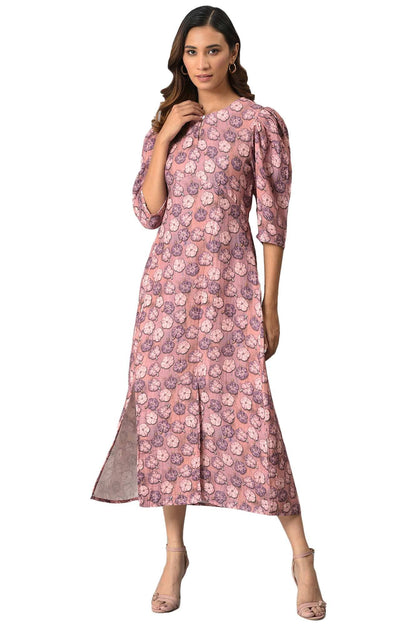 W For Woman WomenS Cotton Pink Floral Printed Vaccy Dress Ankle Length 22Now18466-119646