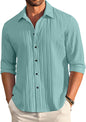 Finivo Fashion MenS Casual Cotton Plain Button Down Shirt Long Sleeve Textured Summer Beach Shirt For Men Turquoise