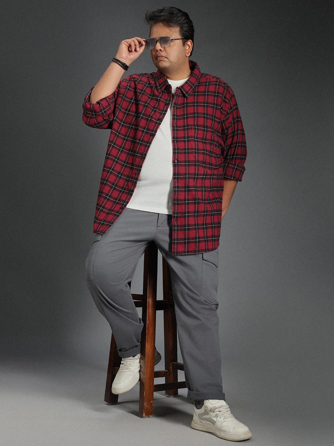 High Star Plus Size Classic Tartan Checked Cotton Casual Shirt