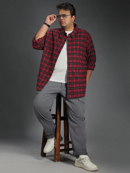 High Star Plus Size Classic Tartan Checked Cotton Casual Shirt