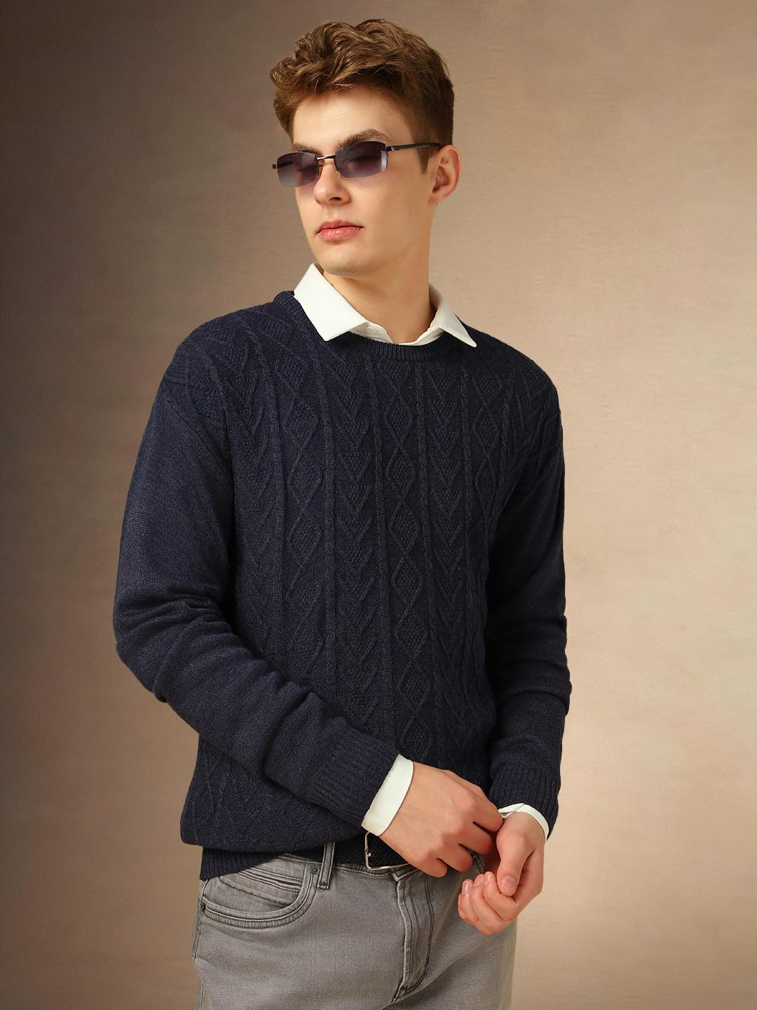 Dennis Lingo Men Regular Fit Acrylic Full Sleeves Solid Sweaters