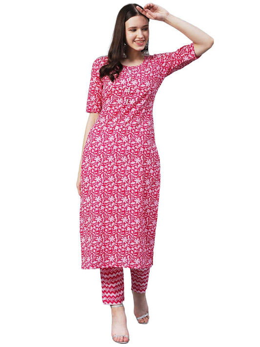 GoSriKi Women's Cotton Blend Printed Straight Kurta with Pant (AZRAK-GS)