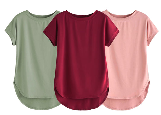 Fabricorn Combo Of Three Plain Maroon, Sage Green And Dusty Rose Round Neck Up And Down Cotton Tshirt For Women (Maroon, Sage Gr
